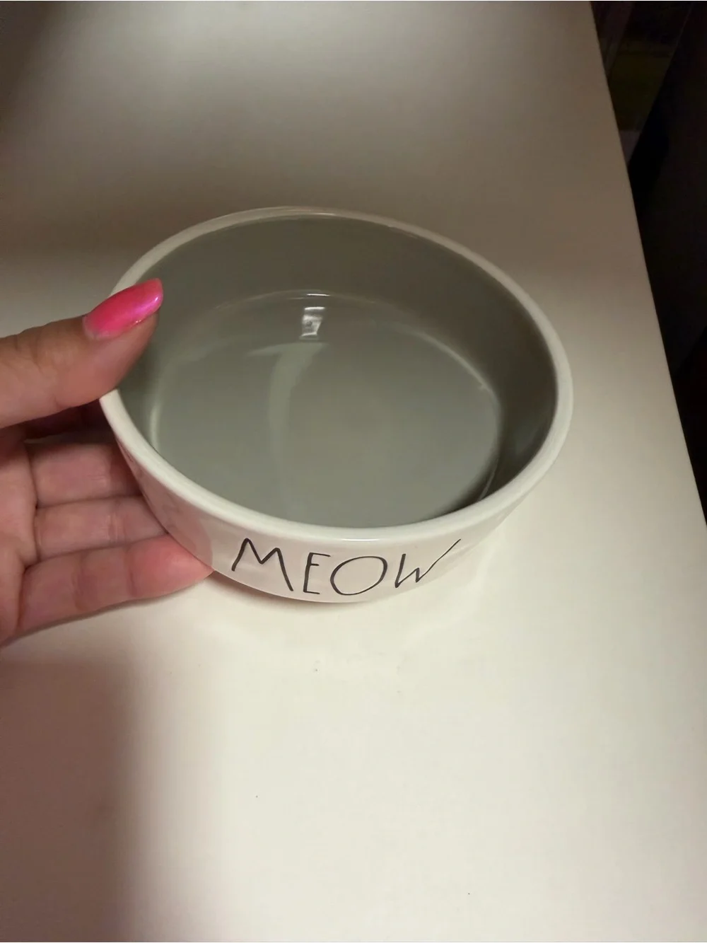 Rae Dunn Cream Ceramic Cat Bowl with Black 'MEOW' Lettering